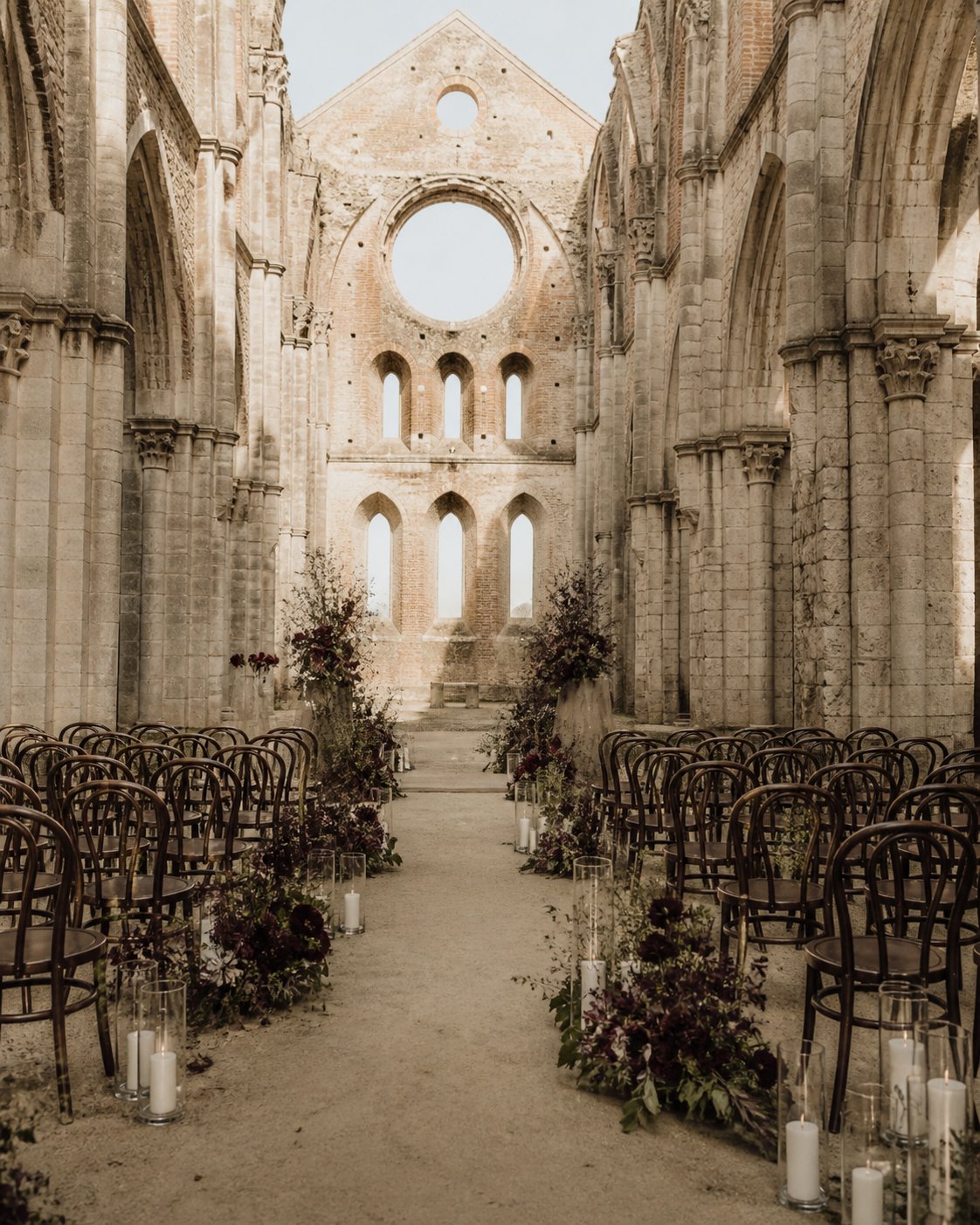 Aurelia Morning ceremony aisle in a Tuscan abbey